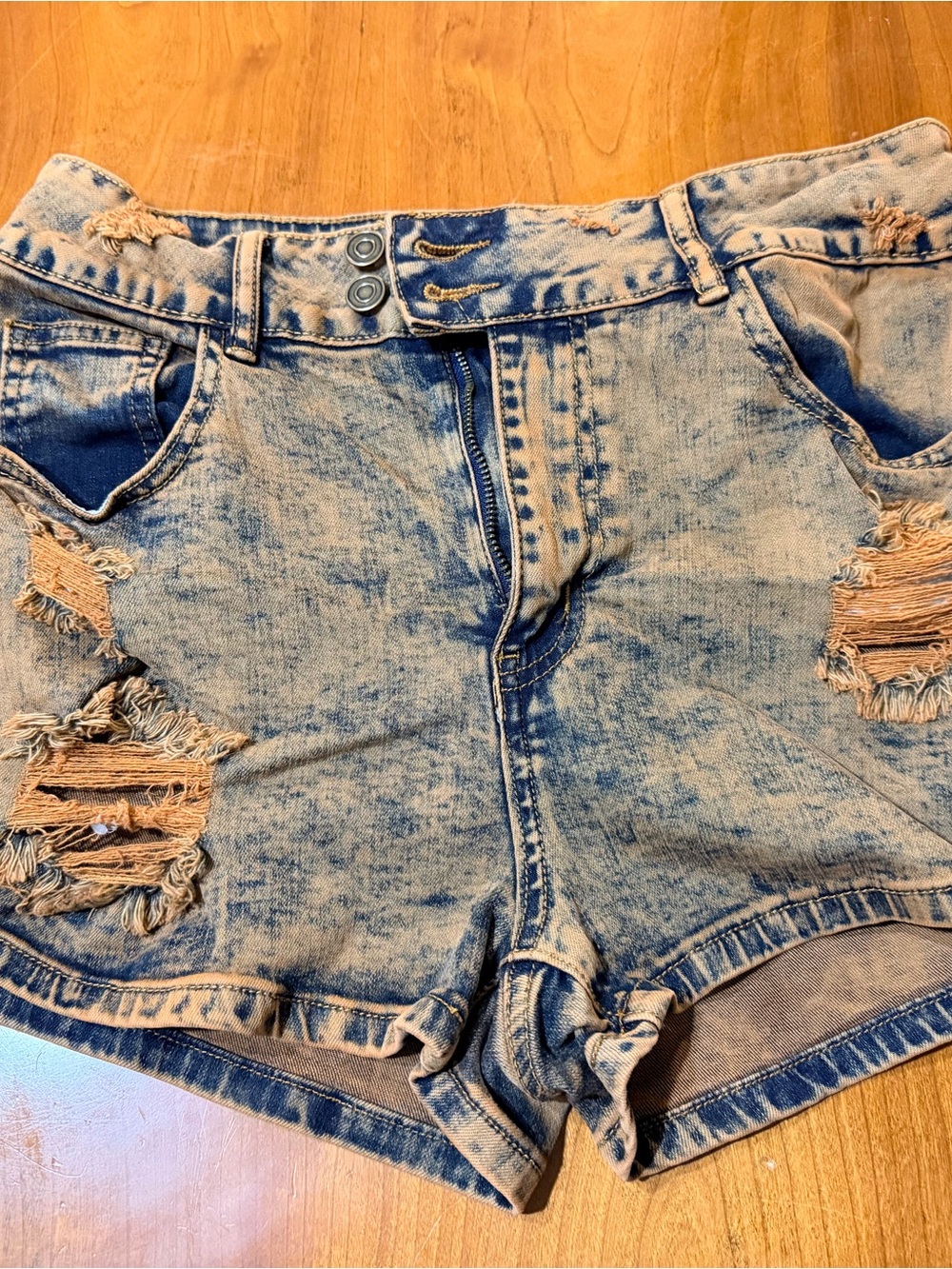 Fashion Nova Acid-Wash Ripped Denim Shorts - Blue